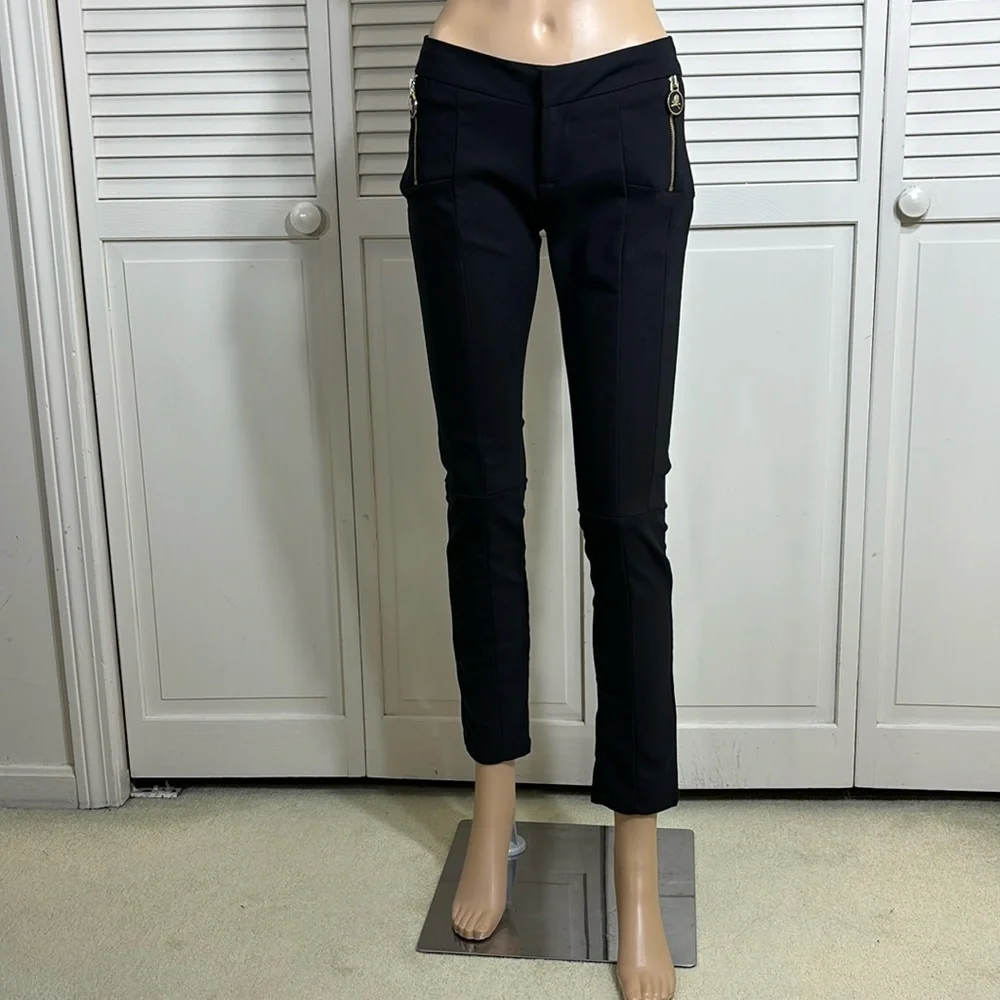 Philipp Plein Stretch Skinny Low Rise Pants with Skull Zip Details Size 29
